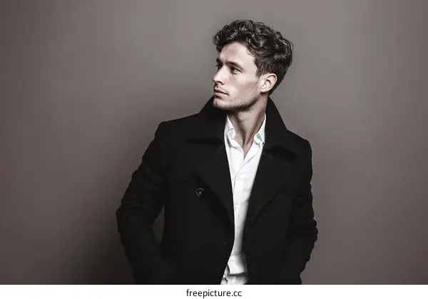 Stylish Man in Black Coat Fashionable Portrait