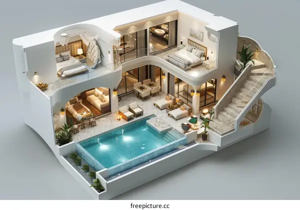 Friends having fun in the swimming pool at a beach villa