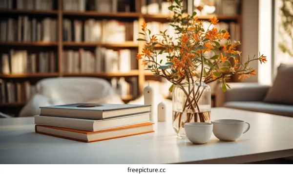 A beautiful living room with a vase of flowers on the table