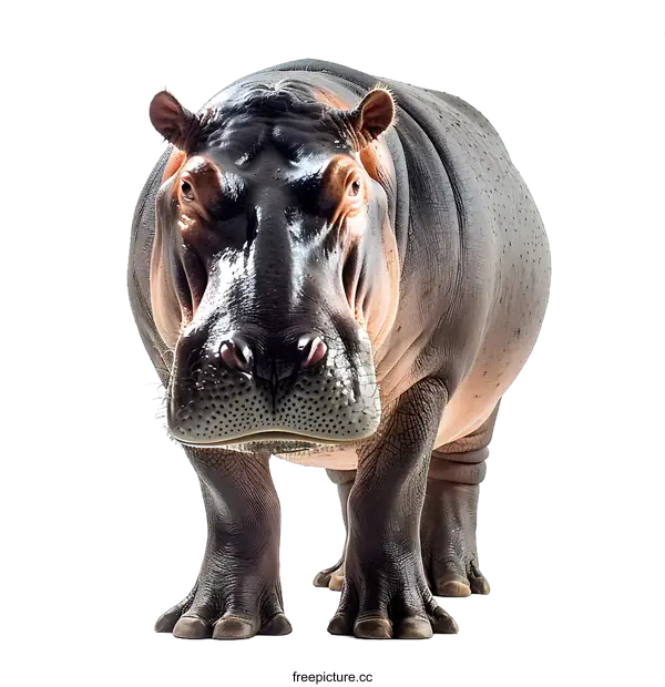 [Transparent Background PNG]A large hippopotamus stands on a white background