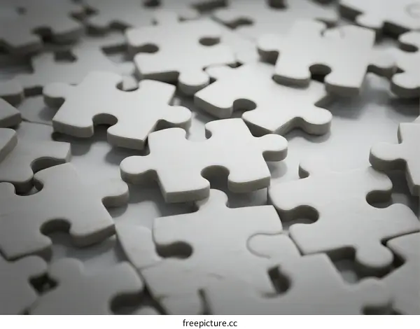 A Collection of White Jigsaw Puzzle Pieces on White Background