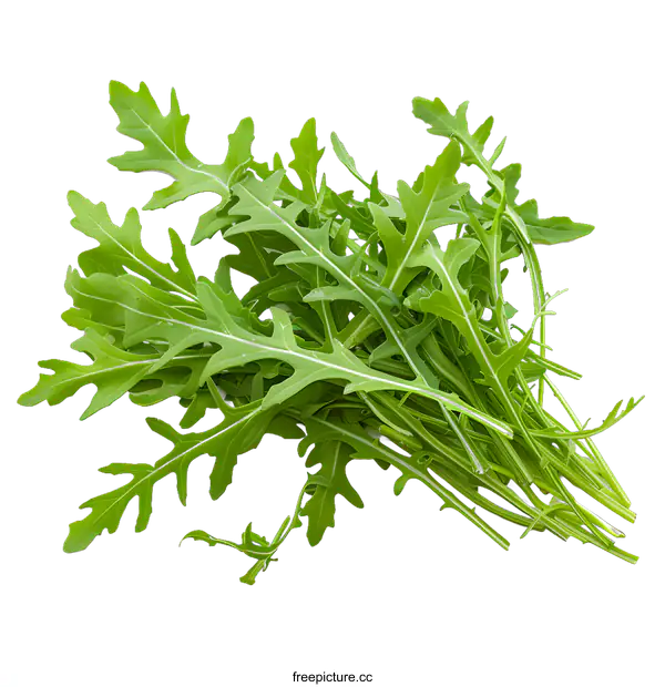 [Transparent Background PNG]Fresh Green Rocket Salad Leaves Isolated on White Background