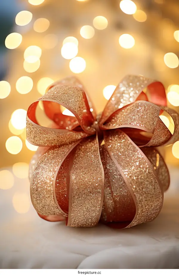 Gold glitter Christmas bow with copper wired edge