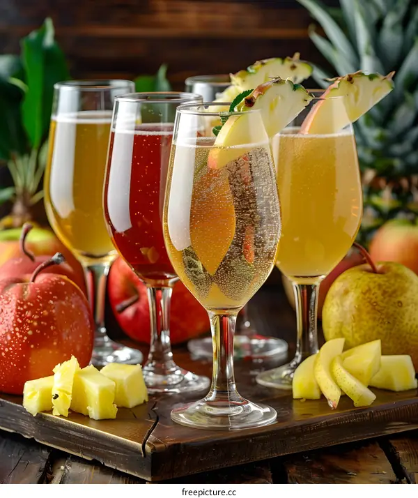 Freshly Squeezed Pineapple and Apple Juice in Glasses