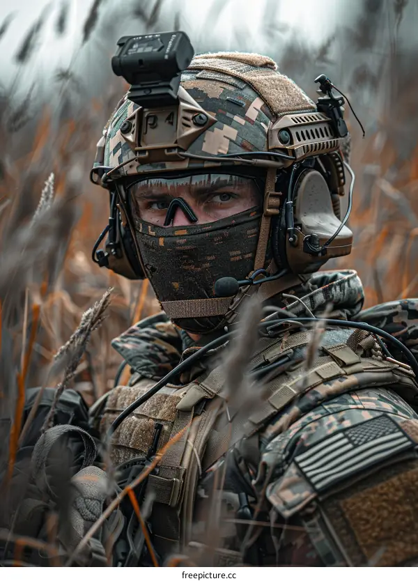 Soldier in the field with a gun