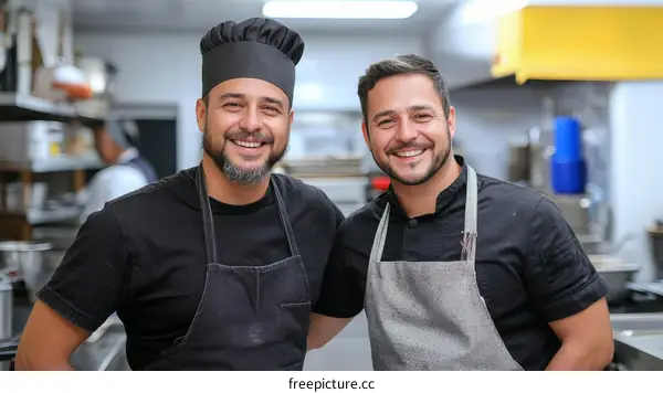 Two Happy Hispanic Chefs in a Kitchen