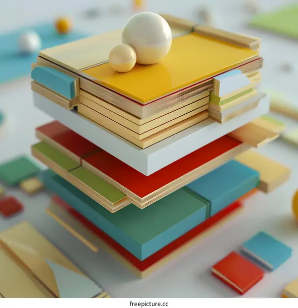 Abstract Colorful Layered Blocks With White Spheres