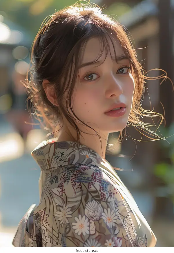Asian Woman in Traditional Japanese Kimono