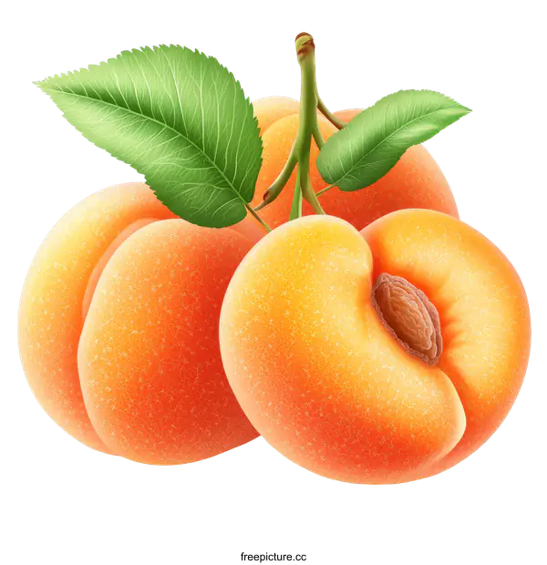 [Transparent Background PNG]Fresh Apricots with Leaves Close Up