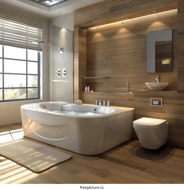 Modern Luxurious Bathroom with Wooden Accents