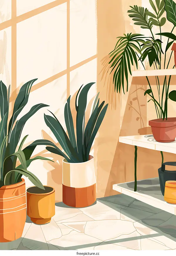 Indoor Plants with Sunlight and Shadow