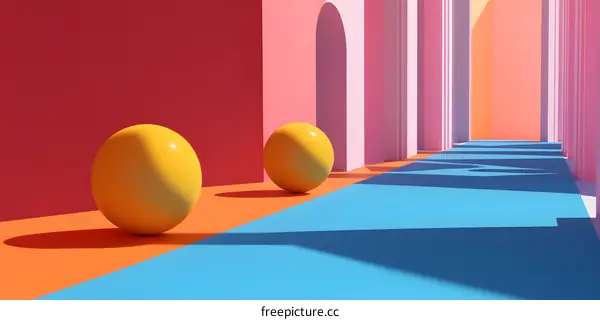 Abstract 3D Yellow Spheres on Colorful Background