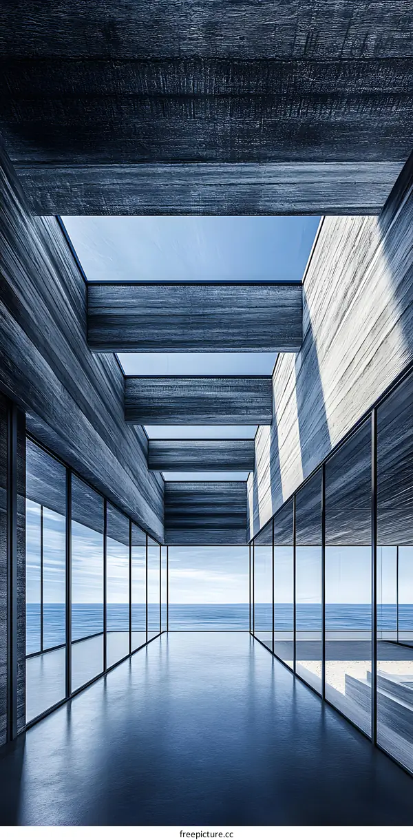 Modern Architecture Concrete Building with Sea View