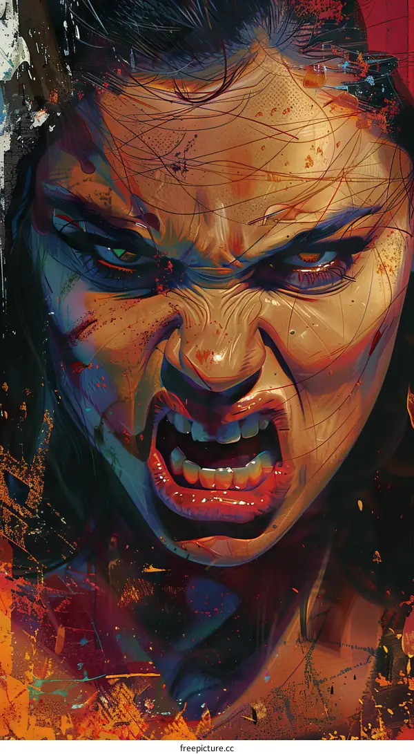 A womans face with a snarl expression