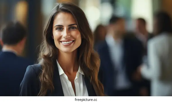 Confident businesswoman standing in the office with a warm smile