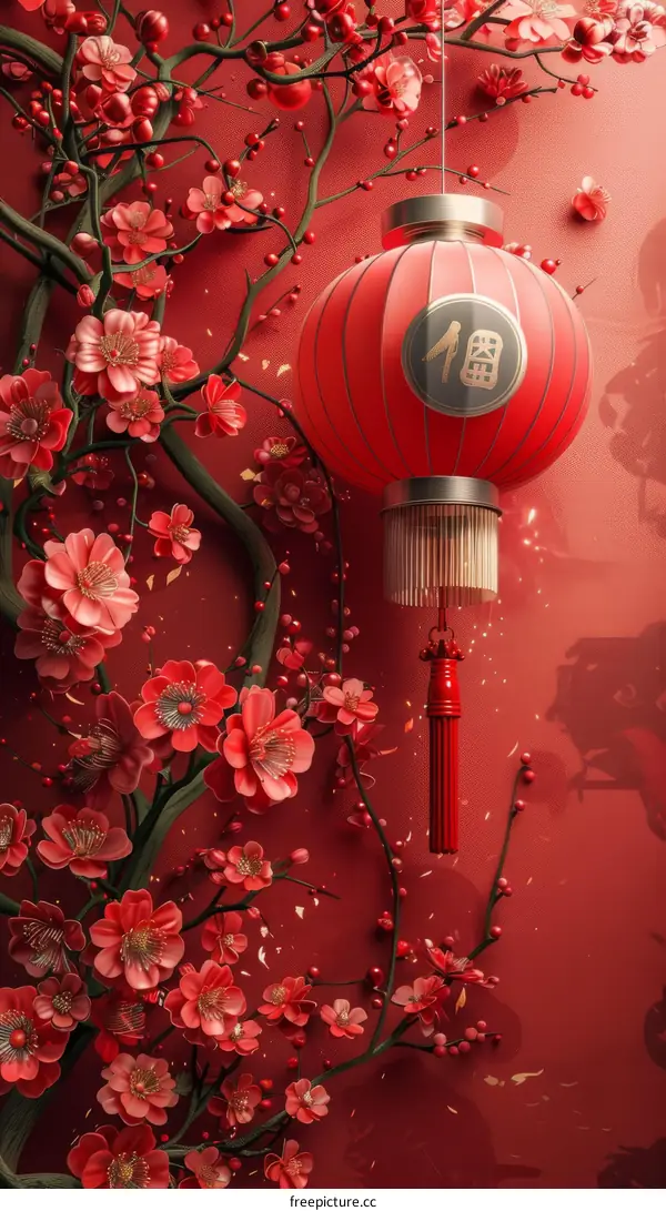 Chinese New Year Red Lantern and Plum Blossom