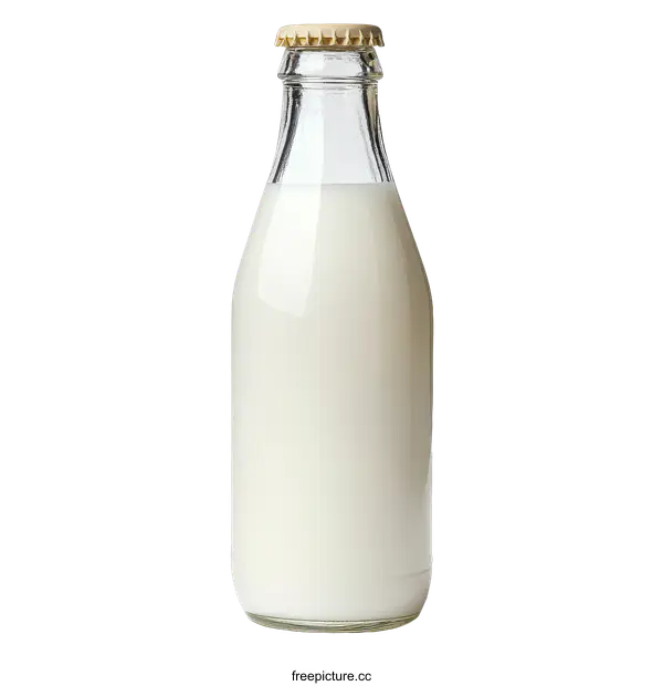[Transparent Background PNG]Glass Milk Bottle on White Background