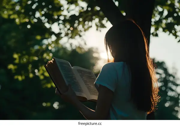 Woman Reading a Book Outdoors in the Sunlight