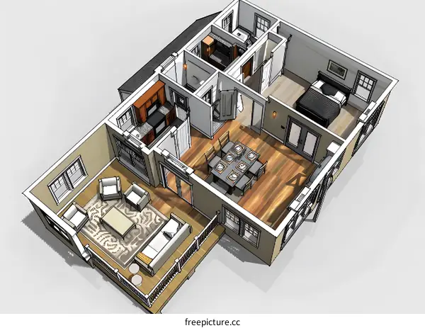 3D Floor Plan Design Of A House With A Balcony