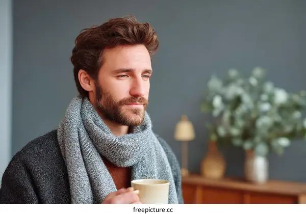 Man Holding a Cup of Coffee in a Cozy Room