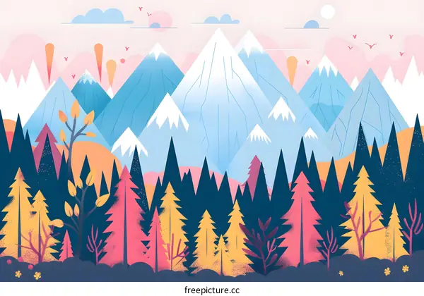 Mountain Range with Forest Landscape Illustration