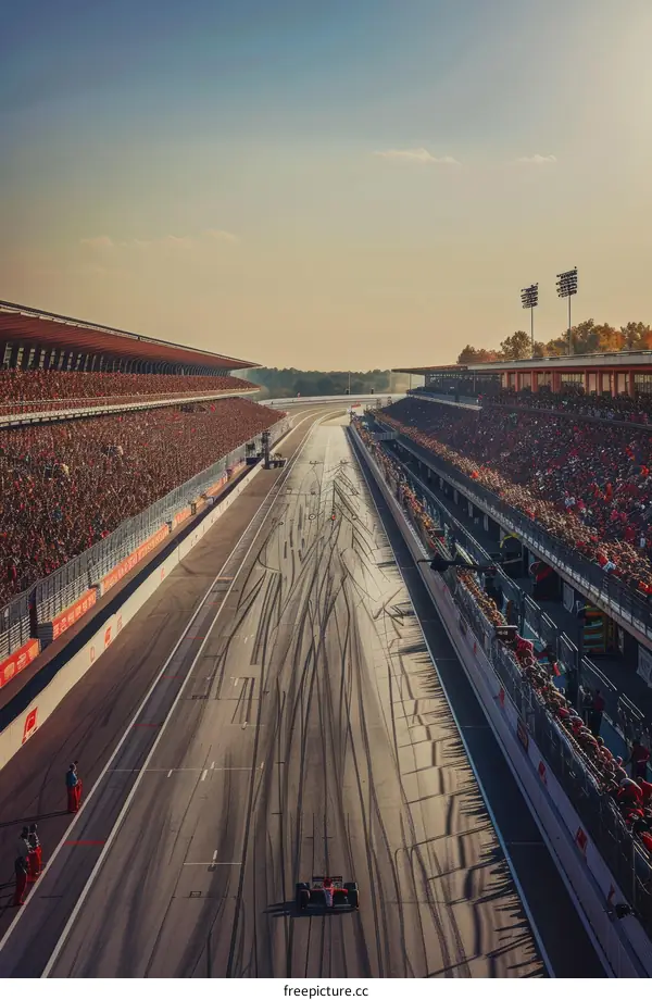 A Formula One car racing down a track with a crowd of people in the stands