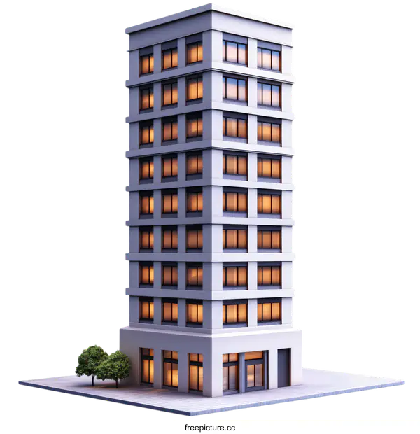 [Transparent Background PNG]Modern City Apartment Building Illustration