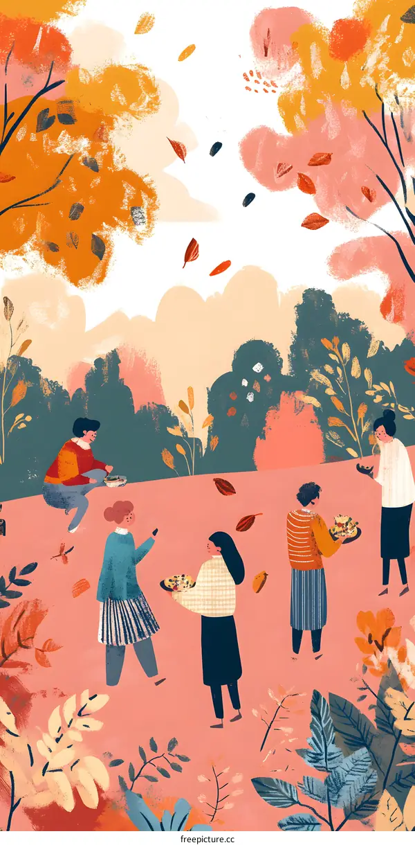 Autumn Picnic with Friends Illustration