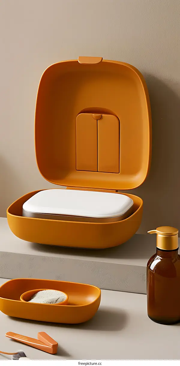 Orange and White Utensil Storage Case With Lid