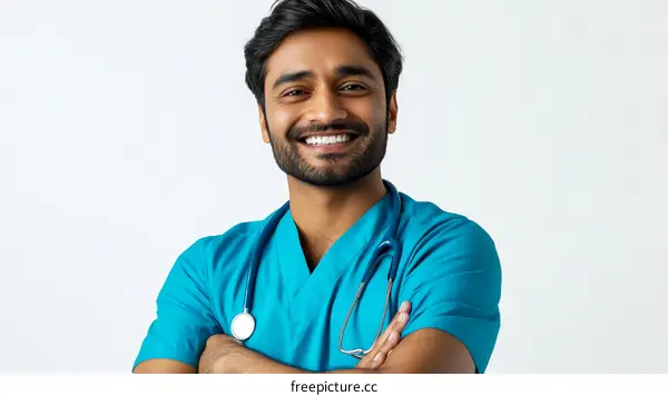 Smiling Doctor in Teal Scrubs