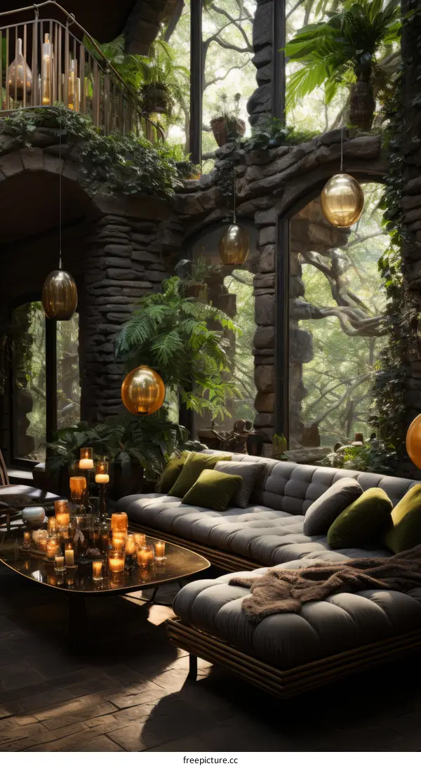 Living room with a view of the jungle