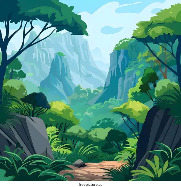 Green Mountains and Lush Forest Path