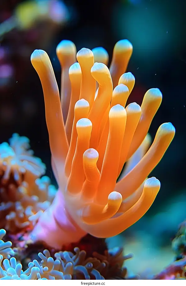 Glowing Orange Coral Reef Close Up