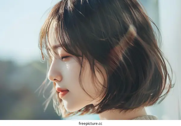 Close up portrait of a young woman with short brown hair