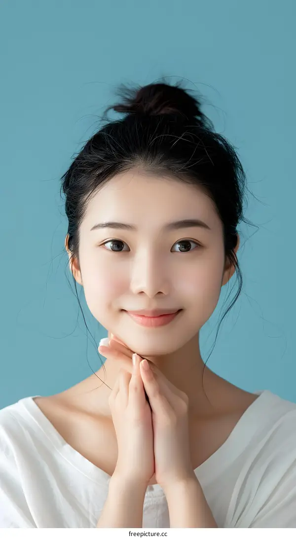 Portrait of a Young Asian Woman with a Bun