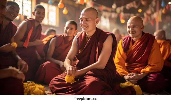 Buddhist monks in a monastery in Tibet