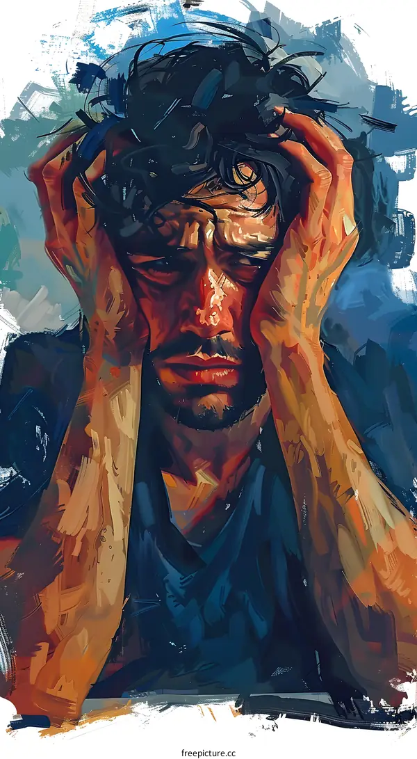 Portrait of a man holding his head in anguish