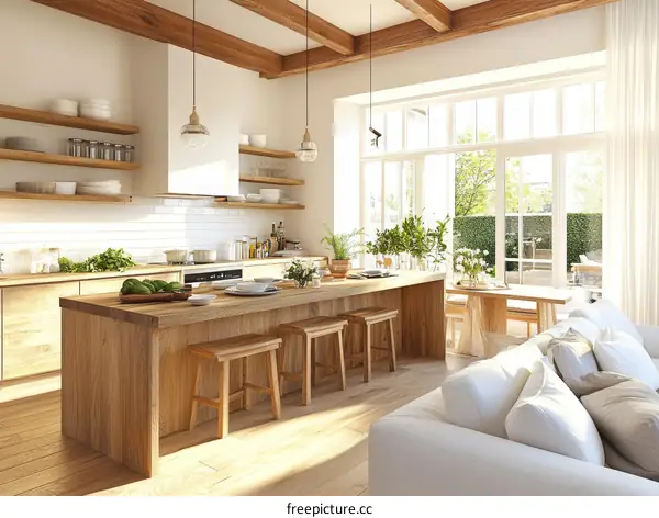 Modern Wooden Kitchen with Sunlight