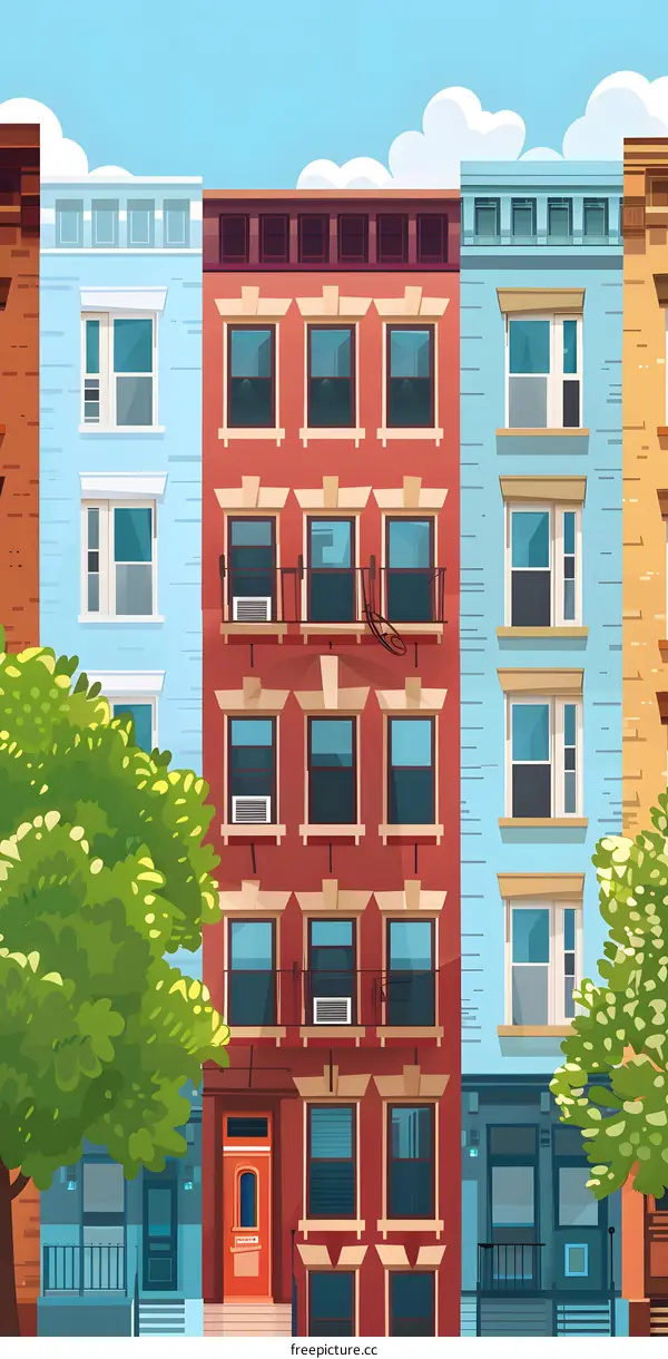 Colorful Row of Apartment Buildings in City