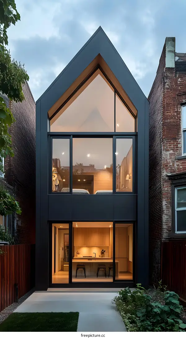 Modern Black and Wood House with Large Windows