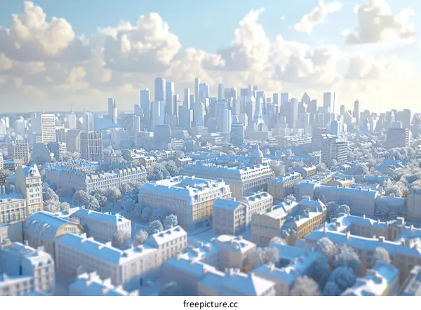 Winter Cityscape Aerial View Illustration