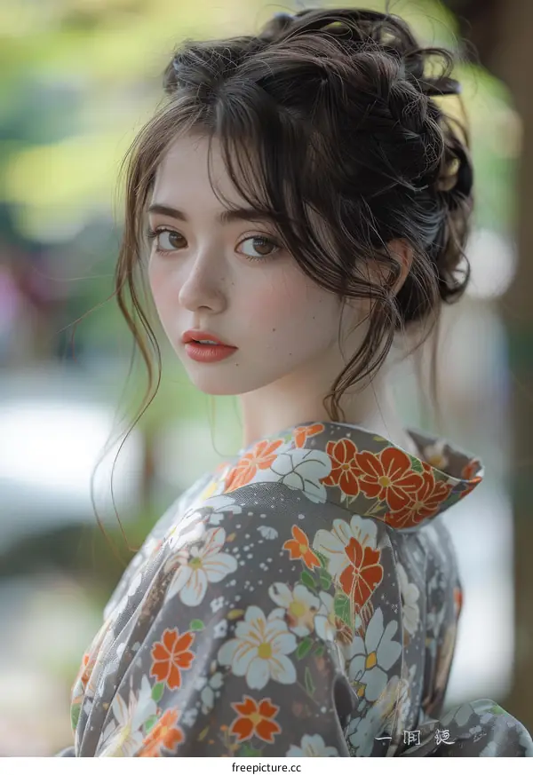 Portrait of a Woman in Traditional Japanese Kimono