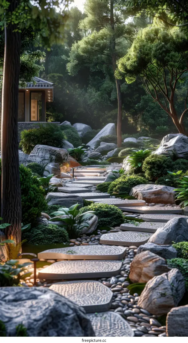Zen & Modern Japanese Garden with Stone Pathway