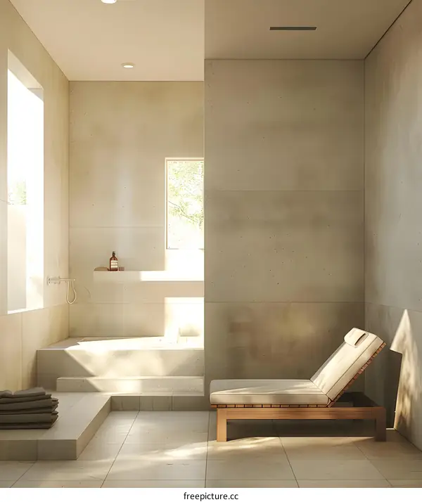 Minimalist Bathroom Design with a Lounger and a Bathtub