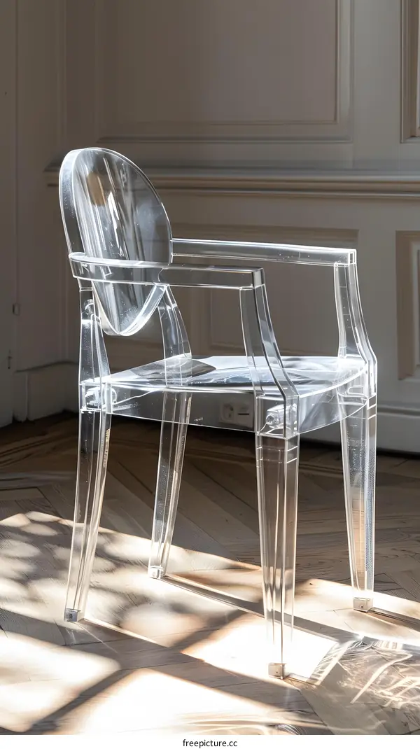Transparent chair in a room with sunlight