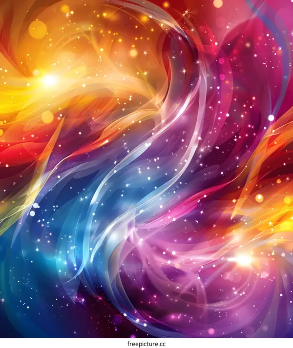 Abstract colorful light curves and stars background