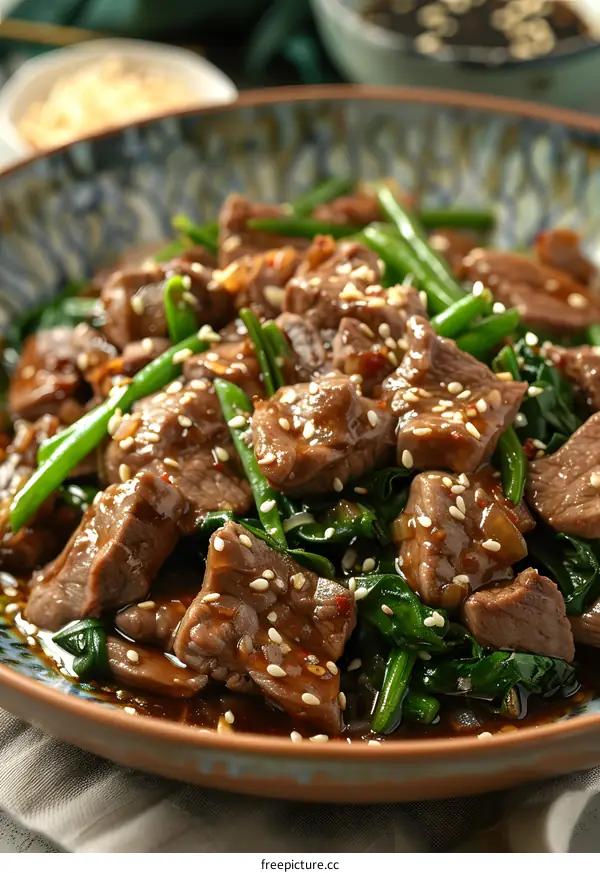 Beef and Spinach Stir Fry with Sesame Seeds