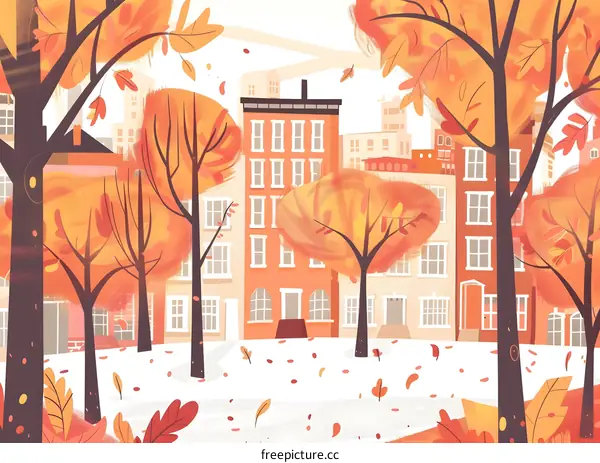 Autumn Landscape With Cityscape In The Background