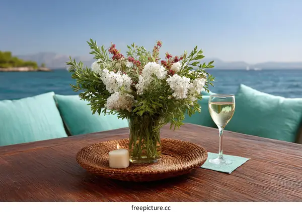 Beautiful Seaside Dining Table Setting with Flowers