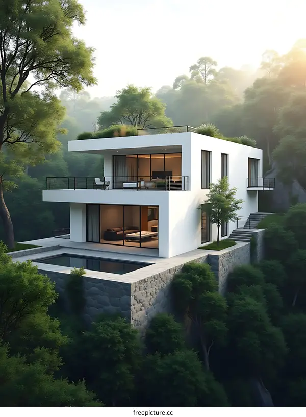 Modern House with Pool on Cliffside